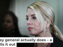 U.S. Attorney General Pam Bondi answers questions from the media at the U.S. Capitol on March 18, 2026. Matt McClain/Getty Images
